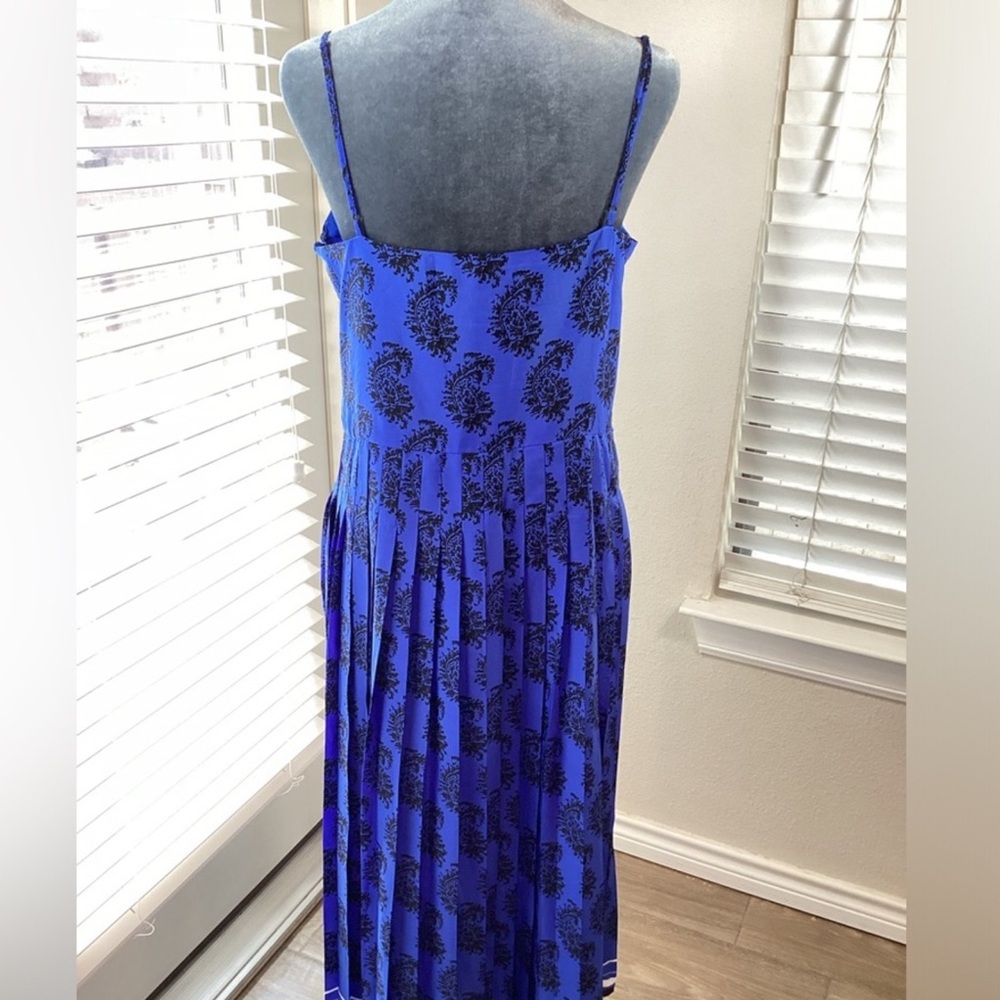 🎤🎉 Banana Republic Spaghetti Strap Paisley Pleated Midi Dress Sz 12 - Picture 9 of 12